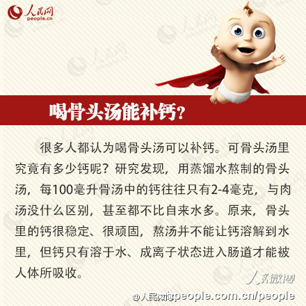 【这些补钙观念都是错的！】喝骨头汤能补钙？晒太阳能帮助补钙？豆浆是高钙食品？…很多人开始关注自己的骨质情况，主动服用补钙品。可是，却很少人知道正确的补钙方法，很多信以为真的补钙方法却是错误的，甚至反而会加快钙的流失！今天#世界骨质疏松日#，关于补钙↓↓你知道多少真相呢？@人民网