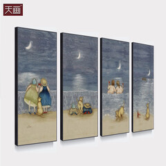 抽象装饰画简约有框画沙发电视背景墙客厅餐厅壁画四联挂画卡通4