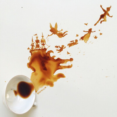 27岁的意大利艺术家Giulia Bernardelli用咖啡、蜂蜜、冰淇淋等，在桌面上创作了一些生动的图画