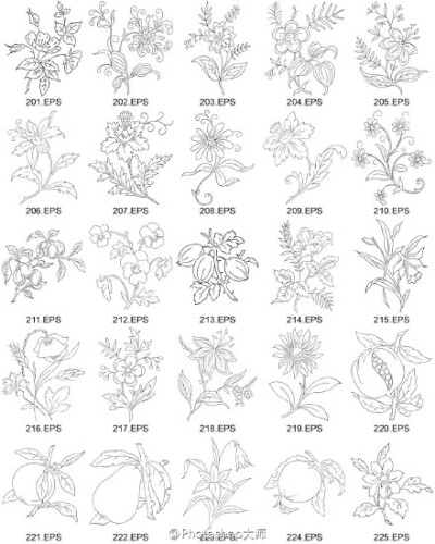 【235个中式白描花卉】植物，花朵，花纹，花环矢量。收好不谢！#photoshop#