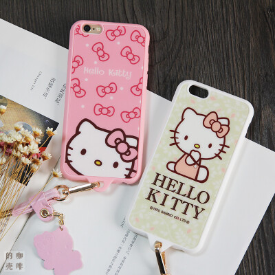 hellokitty猫咪硅胶软壳iphone6手机壳苹果6splus挂绳防摔闺蜜 挂脖手机壳