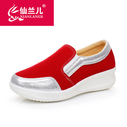 仙兰儿秋季新款乐福鞋女鞋圆头松糕厚底学生休闲单鞋帆布鞋小码34