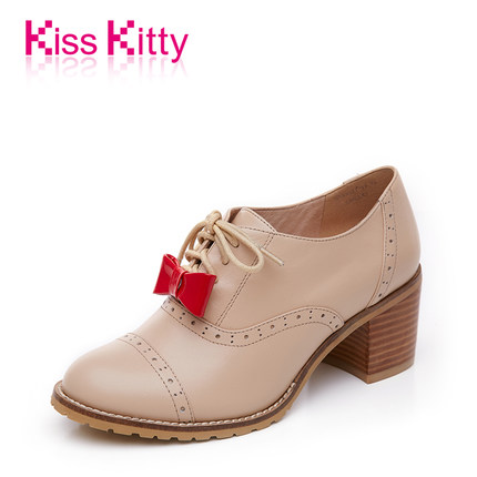 Kiss Kitty2015秋季新品甜美复古英伦蝴蝶结系带高跟女深口单鞋【原价¥ 1099.00】【促销价¥ 599.00】