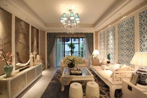 上海实创装饰打造170平新古典风格传统与时尚相结合四室两厅混搭客厅装修效果图设计欣赏