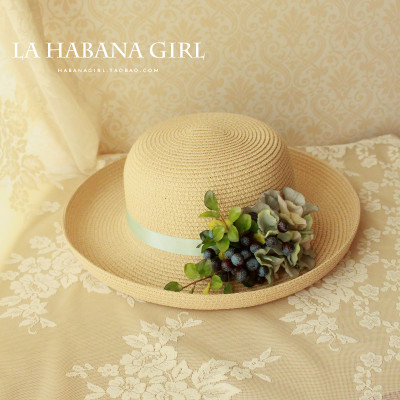 La Habana girl♥店主手作♥海岛游必备 森系手工草帽【蓝莓】