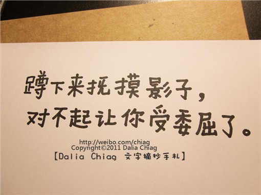 如果你平时也喜欢文字摘抄，不妨来看看大力蒋dalia chiag同学的文字摘抄手札作品。用这样很Q的字体写出来发个微博，效果似乎还不错哦。