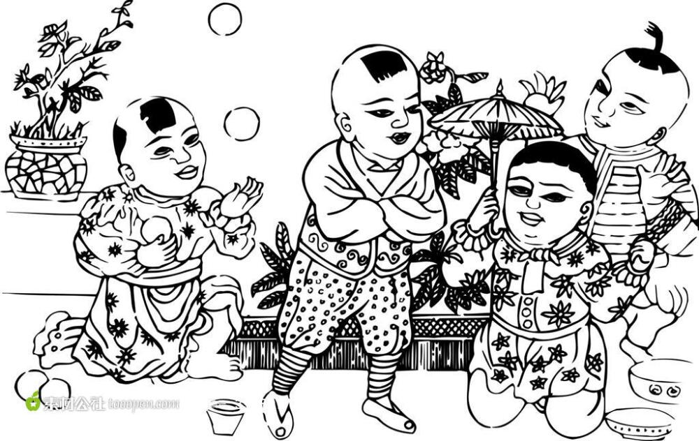 中国传统元素孩童魔术矢量素材