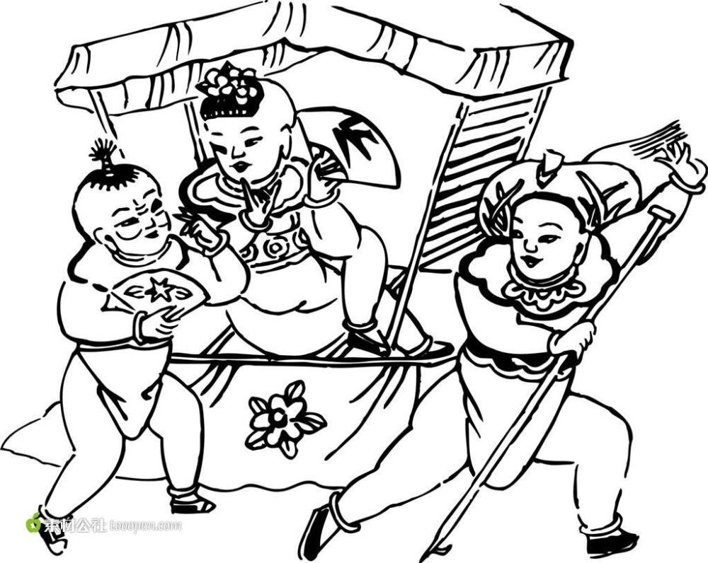 中国传统元素孩童抬轿子矢量素材