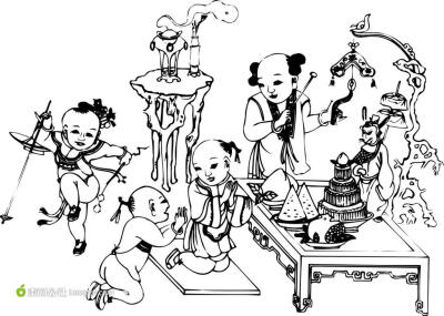 中国传统元素孩童点心矢量素材