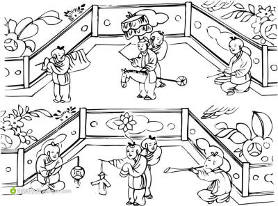 中国传统元素孩童玩耍矢量素材图片