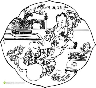 中国传统元素孩童葫芦图矢量素材