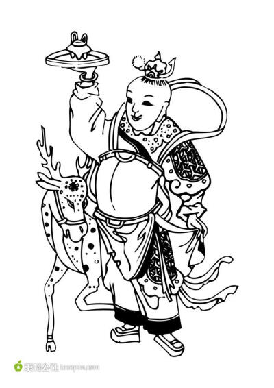 中国传统素材孩童鹿矢量素材