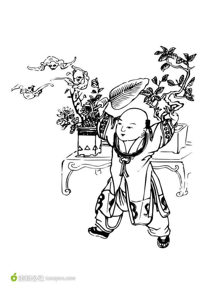 中国传统元素蝙蝠孩童矢量素材