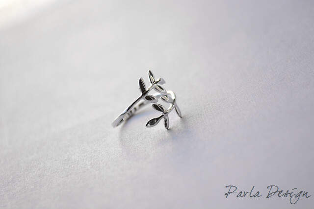 「PaVLa手作饰品」新款橄榄枝树叶叶子简约开口戒指女士指环