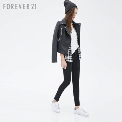 2015狂欢节 F21纯色中腰小脚牛仔长裤 FOREVER21女装