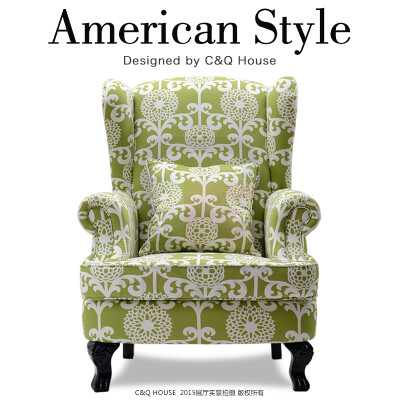 定制 老虎椅美式沙发出口定制美式家具老虎椅欧式布艺田园高背椅单人位