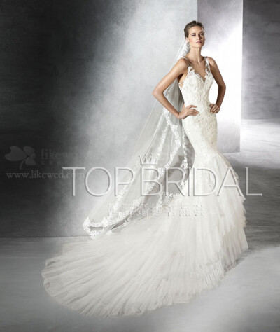 Pronovias2016新款薄纱鱼尾结婚礼服