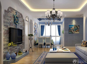 两室两厅地中海风格客厅电视墙设计效果图