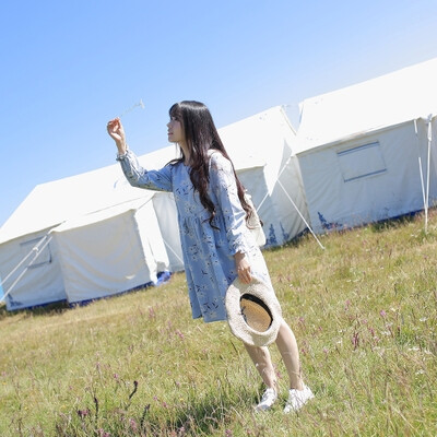 森林系秋季女装棉麻清新文艺印花连衣裙韩版宽松腰长袖中长款裙子