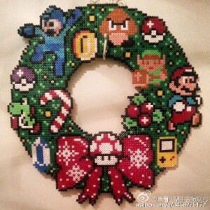 Christmas Wreath#拼豆图纸# 外网收集