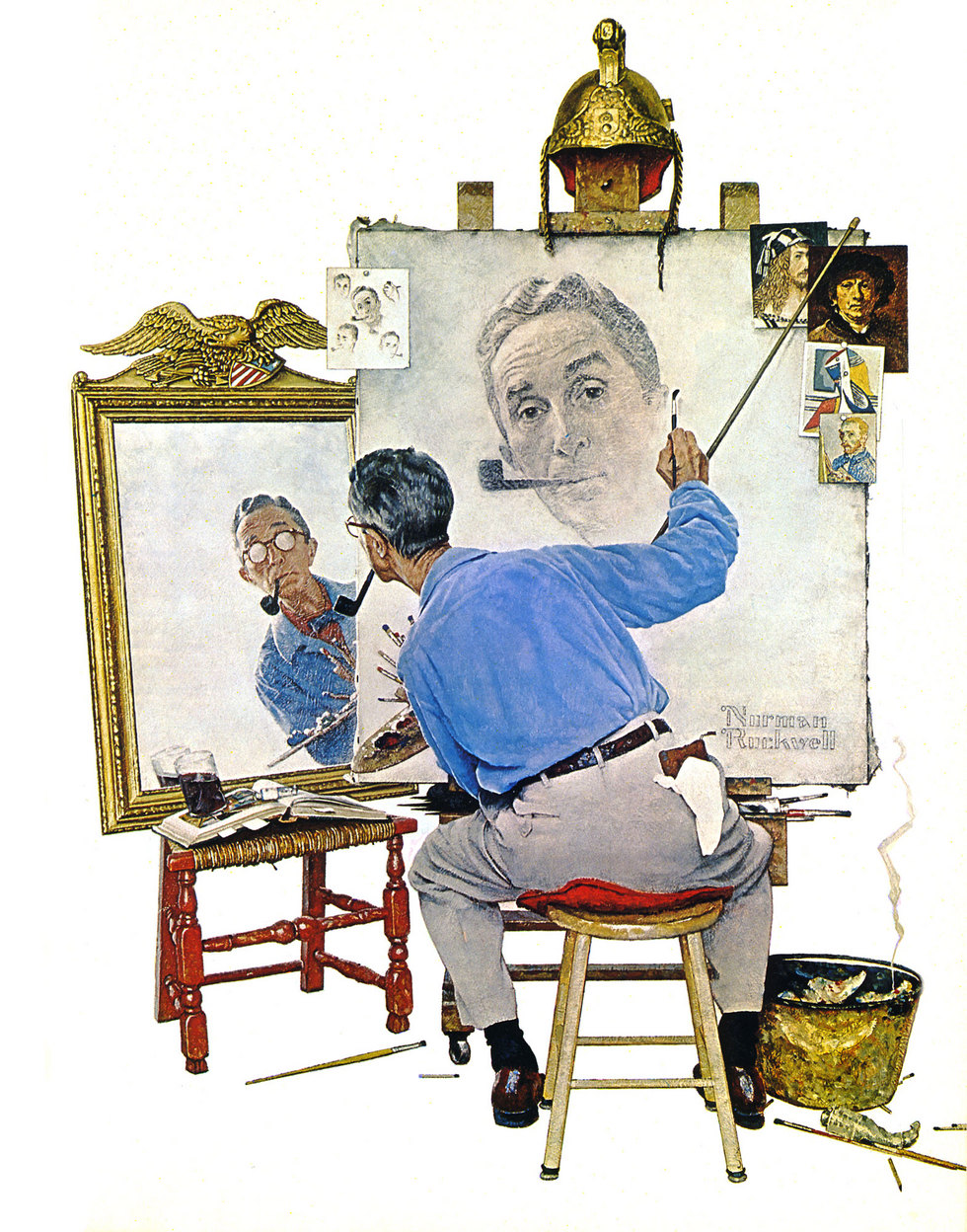 说到美国插画黄金时代的画家不得不提Norman Rockwell(1894－1978)，他的作品题材涉及范围广，从炎炎夏日的赤足男孩、到政治爱国宣传的总统等。在他写实的笔触下，营造出甜美、乐观的氛围，使得人物具有强烈的感染力。