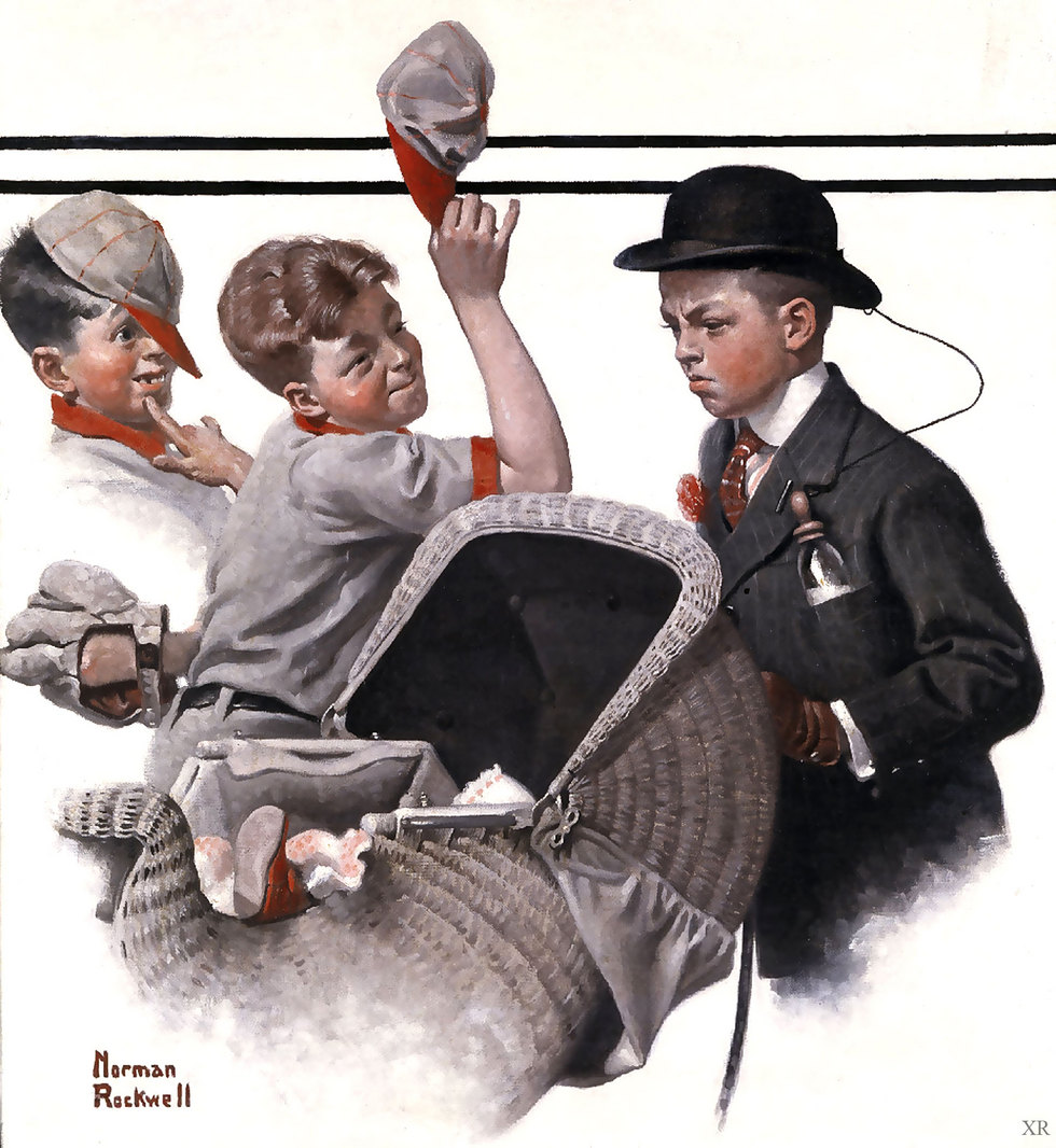 说到美国插画黄金时代的画家不得不提Norman Rockwell(1894－1978)，他的作品题材涉及范围广，从炎炎夏日的赤足男孩、到政治爱国宣传的总统等。在他写实的笔触下，营造出甜美、乐观的氛围，使得人物具有强烈的感染力。