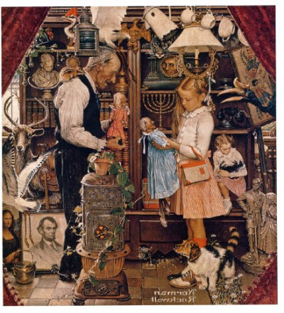  说到美国插画黄金时代的画家不得不提Norman Rockwell (1894－1978)，他的作品题材涉及范围广，从炎炎夏日的赤足男孩、到政治爱国宣传的总统~在他写实的笔触下，营造出温馨、乐观的氛围，使得人物具有强烈的感染力。