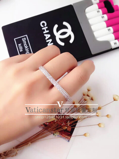 apm独家高端定制 极简亚金密镶锆石双指连指戒指