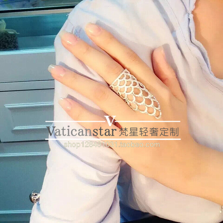 独家牛货！apm高端定制 霸气奢华满镶鱼鳞蕾丝戒指