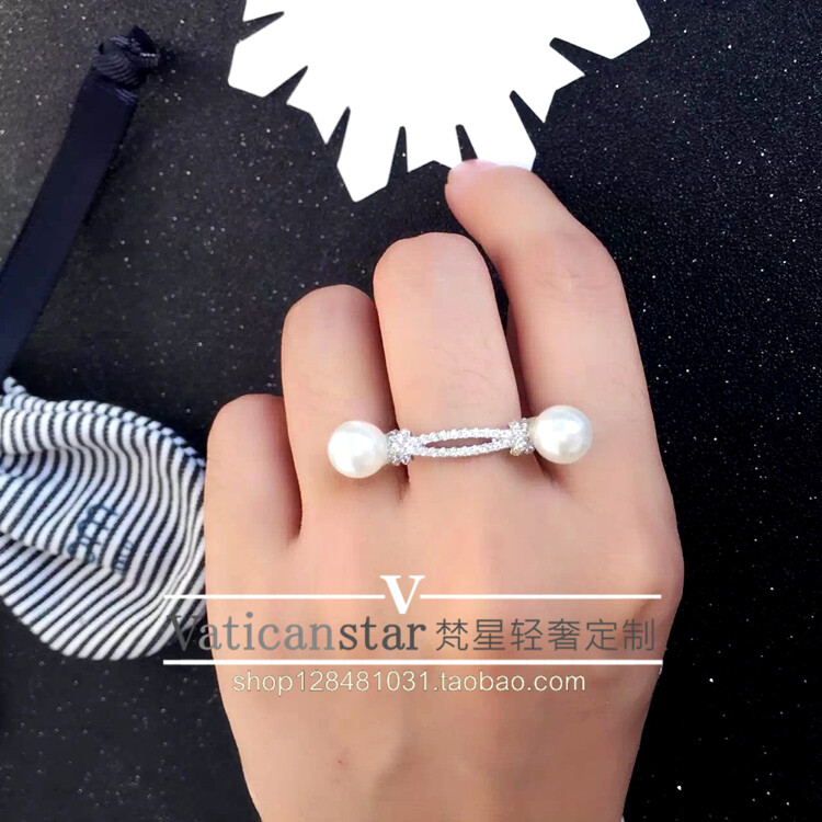 apm独家定制 可爱别致牛角珍珠密镶戒指