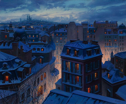 分享一组来自插画师Evgeny Lushpin的超逼真的欧洲小镇雪景手绘插画。不要被你的眼睛欺骗，这真的不是摄影而是二次元插画哦。送给所有喜欢雪景，但却深处南方的同学。