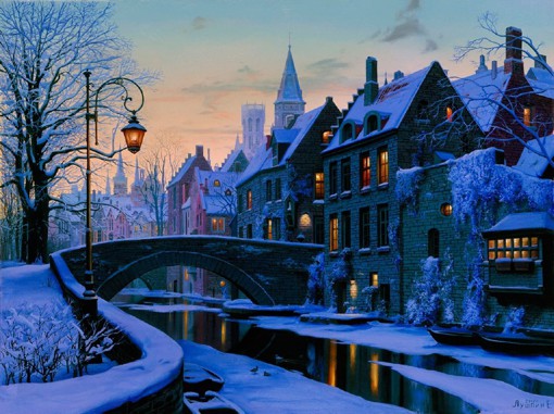 分享一组来自插画师Evgeny Lushpin的超逼真的欧洲小镇雪景手绘插画。不要被你的眼睛欺骗，这真的不是摄影而是二次元插画哦。送给所有喜欢雪景，但却深处南方的同学。