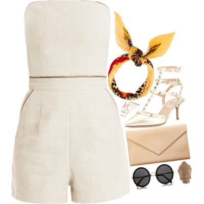 A fashion look from November 2015 featuring white jumpsuit, ankle strap shoes and leather handbags. Browse and shop related looks.