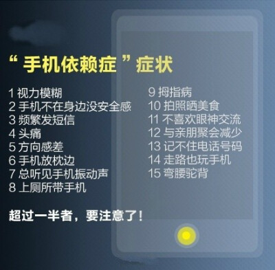 【人手必备！“手机依赖症”防治手册】手机没电就焦躁不安，随时随地都在刷微信，上厕所也要带手机……你可能患上“手机依赖症”！调查显示，人们一天要看150次手机。怎么破？①外出别带充电器；②关掉通知功能；③…