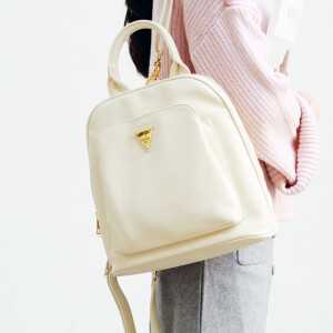 日单高品质简约米色手提双肩皮质书包 通勤包