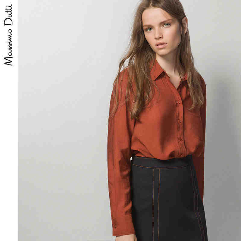 Massimo Dutti 女装 系扣领人字斜纹衬衫