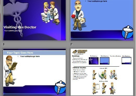 蓝底3D出诊医生图医科类PPT模板www.2ppt.cn