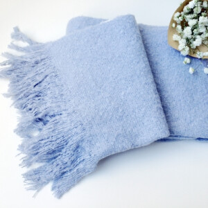 浅蓝紫色小毛粒流苏厚实纯色简约大围巾 舒适亲肤超美丽