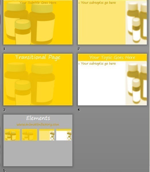 黃底藥瓶圖醫(yī)藥科技類PPT模板www.2ppt.cn