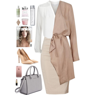 A fashion look from November 2015 featuring silk shirt, linen skirt and high heel pumps. Browse and shop related looks.