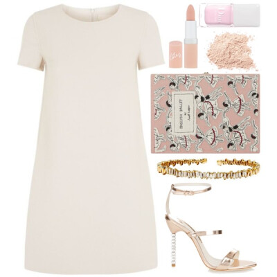 A fashion look from November 2015 featuring shift dress, heeled sandals and evening clutches. Browse and shop related looks.