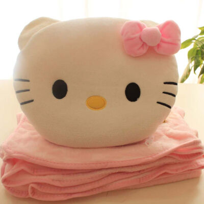 hello kitty凯蒂猫KT靠垫抱枕两用抱枕毯被珊瑚绒空调毯毛毯礼物