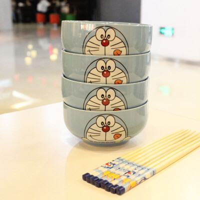  面碗哆啦a梦情侣创意泡面碗 陶瓷碗米饭碗汤碗送筷 日式餐具
