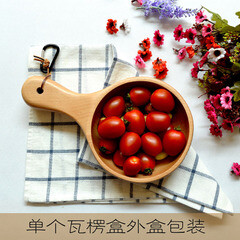 日式整木长柄大碗 韩式泡菜碗 带牛皮绳便携刮饭碗 木质餐具