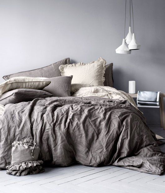 linen-bedding | H. This just screams comfort to me. Love the gray scale and the bedding looks like that perfect &amp;quot;cold&amp;quot; feeling blankets I love: