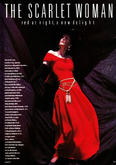 The Scarlet Woman 。Photo by Herb Ritts for UK Vogue October 1985 。