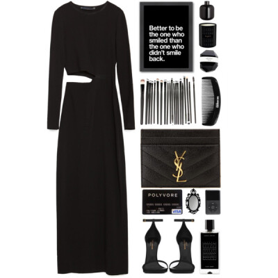 A fashion look from December 2015 featuring black dress, platform sandals and card holder wallet. Browse and shop related looks.