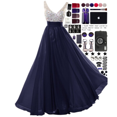 A fashion look from December 2015 featuring blue evening gown, genuine leather shoes and silver jewellery. Browse and shop related looks.