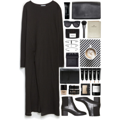 A fashion look from November 2015 featuring long tops, black ankle boots and black purse. Browse and shop related looks.