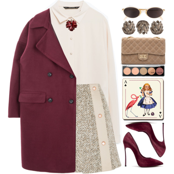 A fashion look from December 2015 featuring wool coat, Zara and short skirts. Browse and shop related looks.